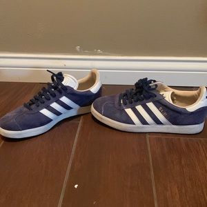 Blue and white adidas shoes